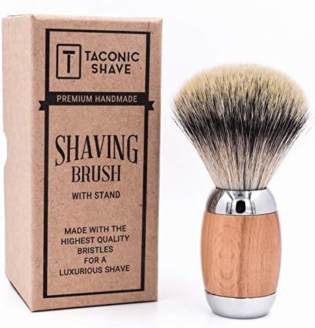 Taconic Shave's Synthetic Silvertip Luxury Shaving Brush – Deluxe Beechwood and Chrome Handle - Shaving Stand Included