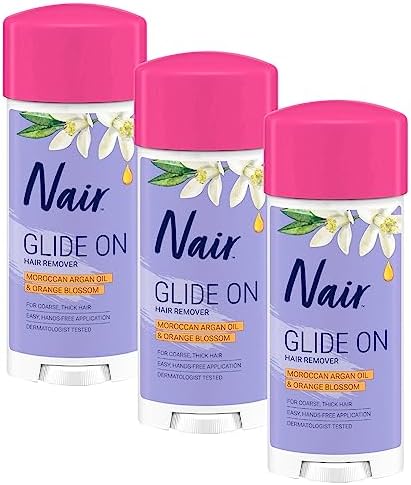 Nair Glide On Hair Removal Cream, Arm, Leg, and Bikini Hair Remover, Depilatory Cream, 3-pack, 3.3 oz Stick