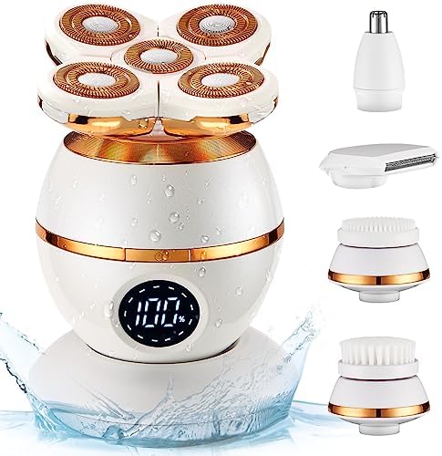 Electric Razors for Womens Legs, 5D Women Facial Hair Removal, Rechargeable Face Shaver for Bikini Face and Body, 5 in 1 Wet and Dry Hair Trimmer, Waterproof, Painless Hair Remover