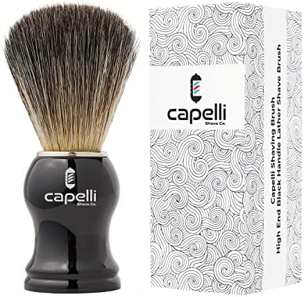 Capelli Shaving Brush - High End Black Handle Lather Shave Brush for the Perfect Wet Shave using Shaving Cream or Shave Soap and Safety Razor, Double Edge Razor, or Straight Razor Brushes