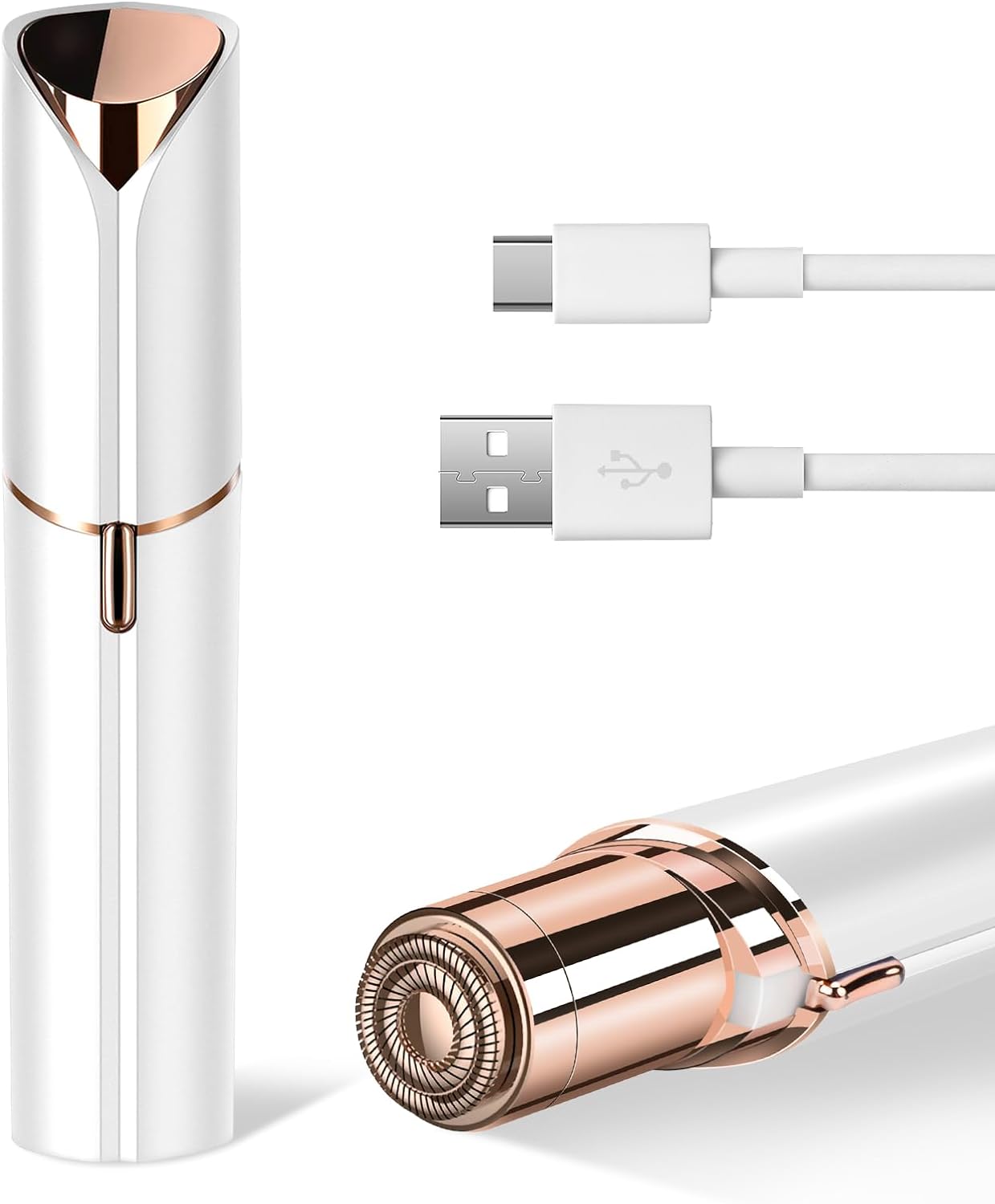 Facial Hair Removal for Women Painless Hair Remover, Waterproof Shaver Razor Hair Remover with LED Light for Face Bikini Peach Fuzz Upper Mustache Lip Chin (White）