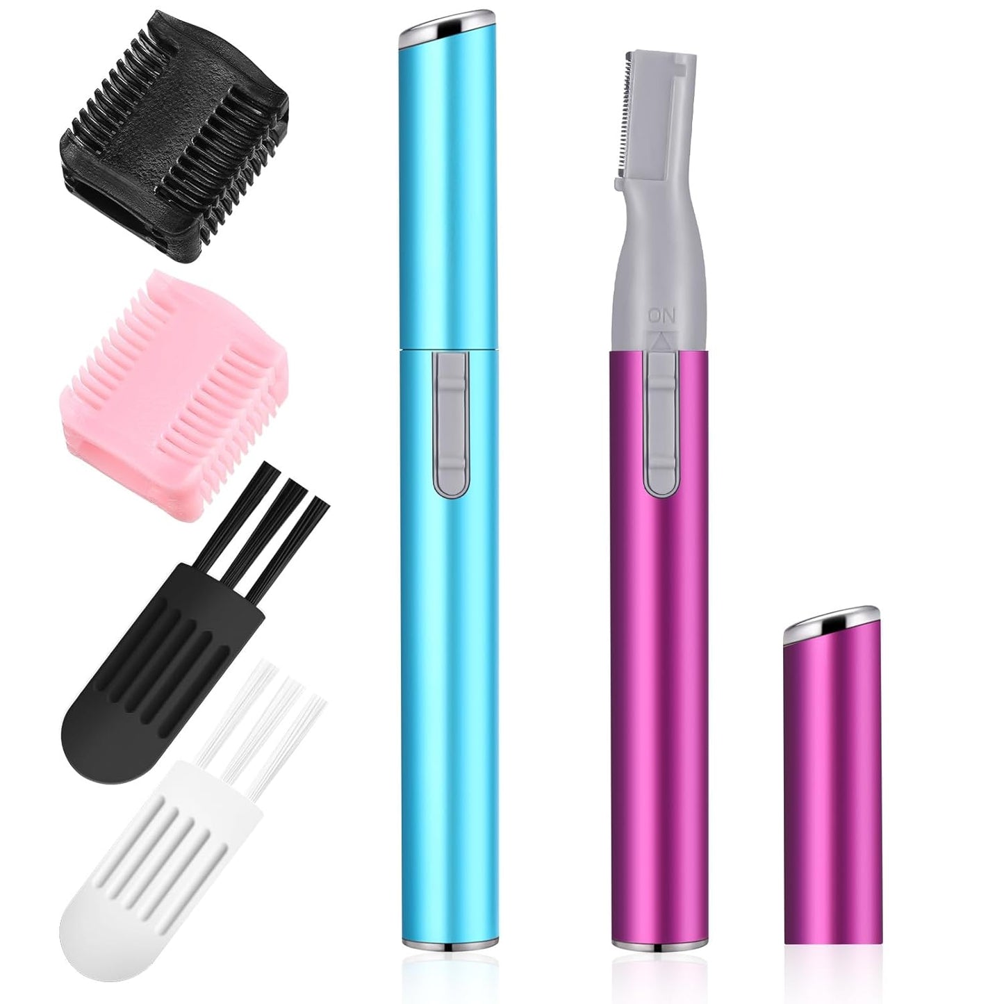 2 Pcs Electric Eyebrow Trimmer Women Precision Face Razors Mini Shaver Battery Operated Small Facial Hair Remover with Comb Personal Epilator for Face Neck Fuzz Lips Body Arms Leg (Sky Blue, Purple)