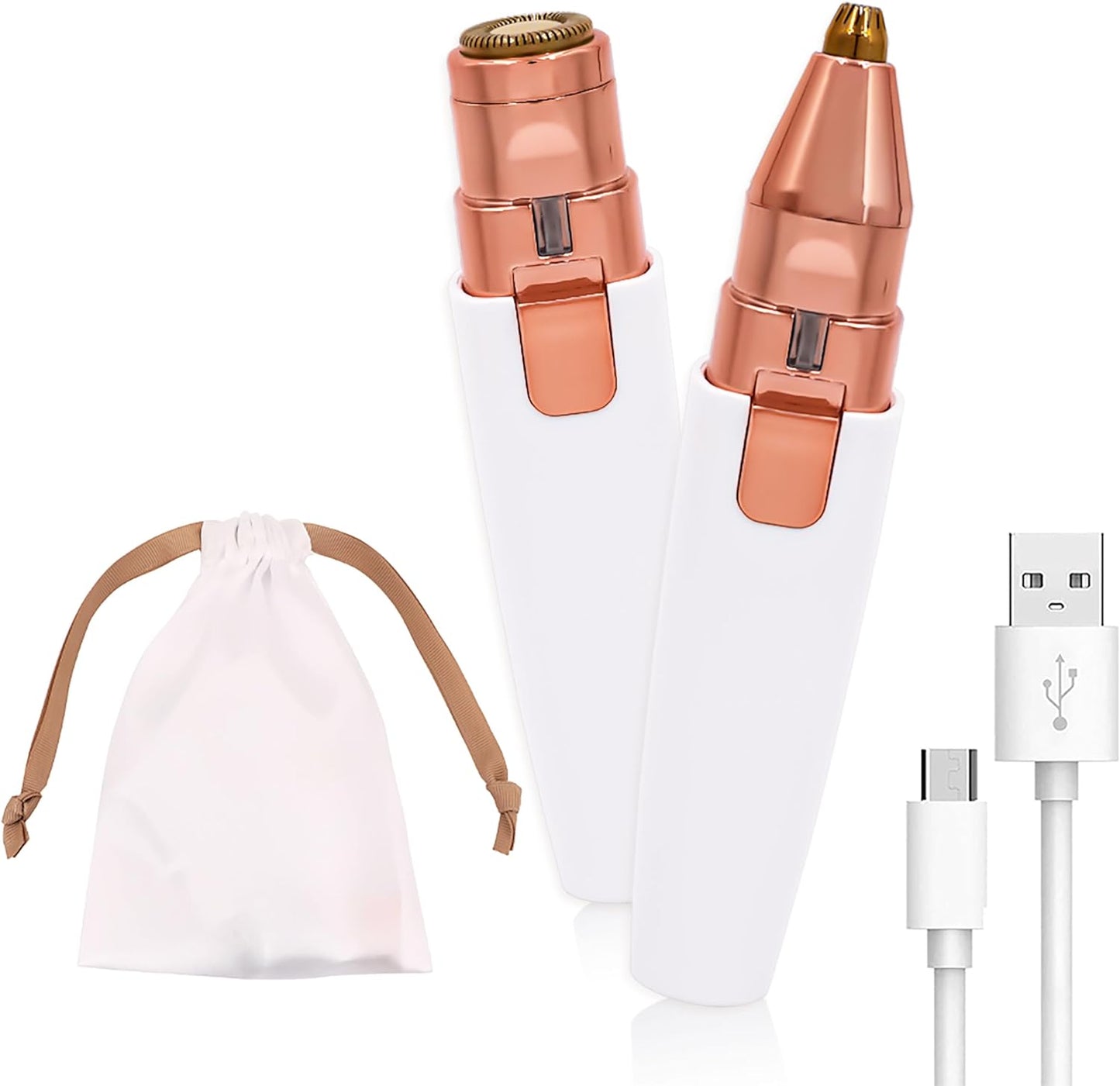 2 in 1 Eyebrow Trimmer & Facial Hair Removal for Women, Painless Nose Hair Trimmer, Rechargeable Remover for Public Lips Face Ear Hair, Armpit Body, Hands, arms with Built-in Led Light