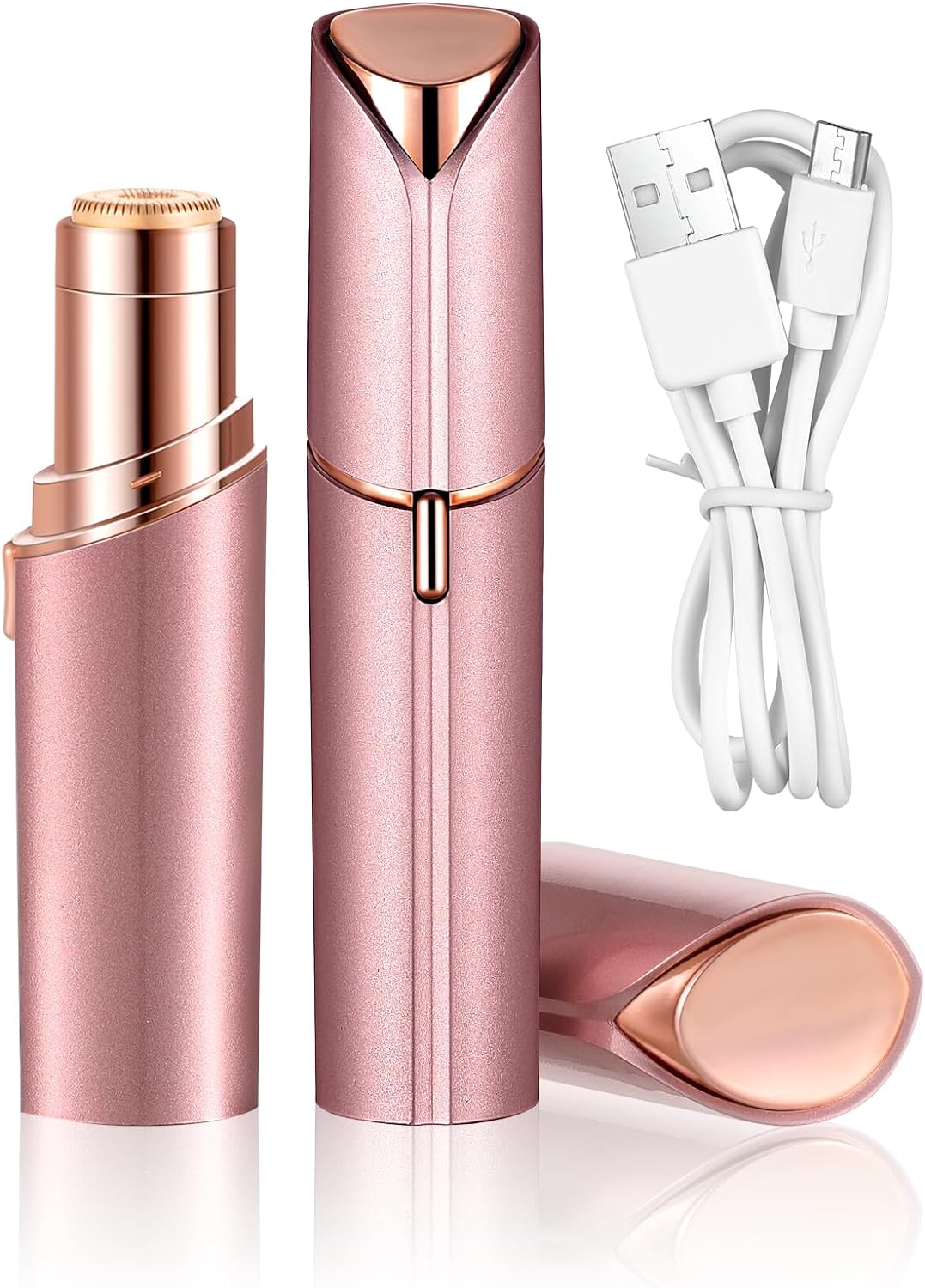 Facial Hair Removal for Women, Mini Epilator Portable Anytime, Suitable for Facial Bikini Peach Fluff on Beard Lips Chin, USB Charging(Rose Gold)