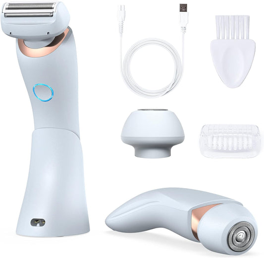 Womens Electric Razor, 2 in 1 Electric Shavers for Women, Portable Electric Lady Bikini Trimmer, Rechargeable Hair Removal Kit for Face Body Leg Bikini Underarm Arm, Blue