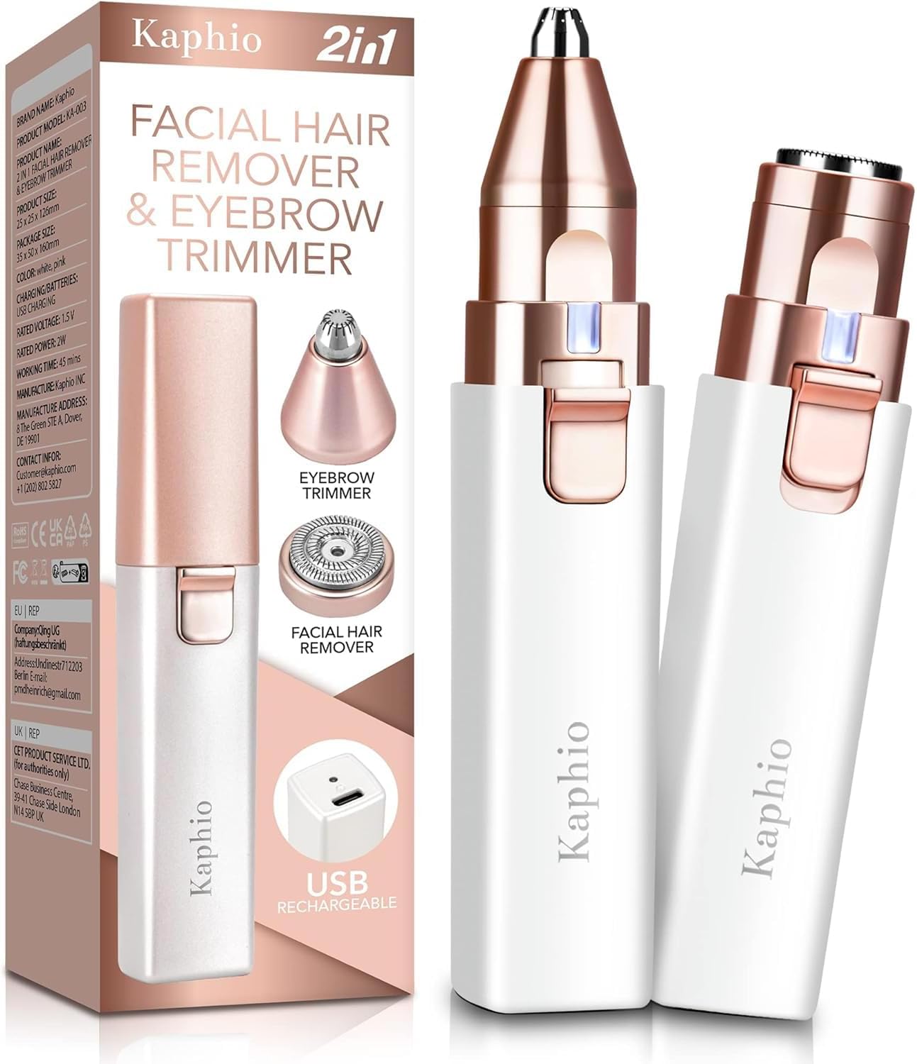 Facial - Eyebrow Hair Remover for Women: Rechargeable 2 in 1 Eyebrow Trimmer and Face Shavers for Women - Painless Electric Hair Removal Device for Face Eyebrows Peach Fuzz Lips with Light