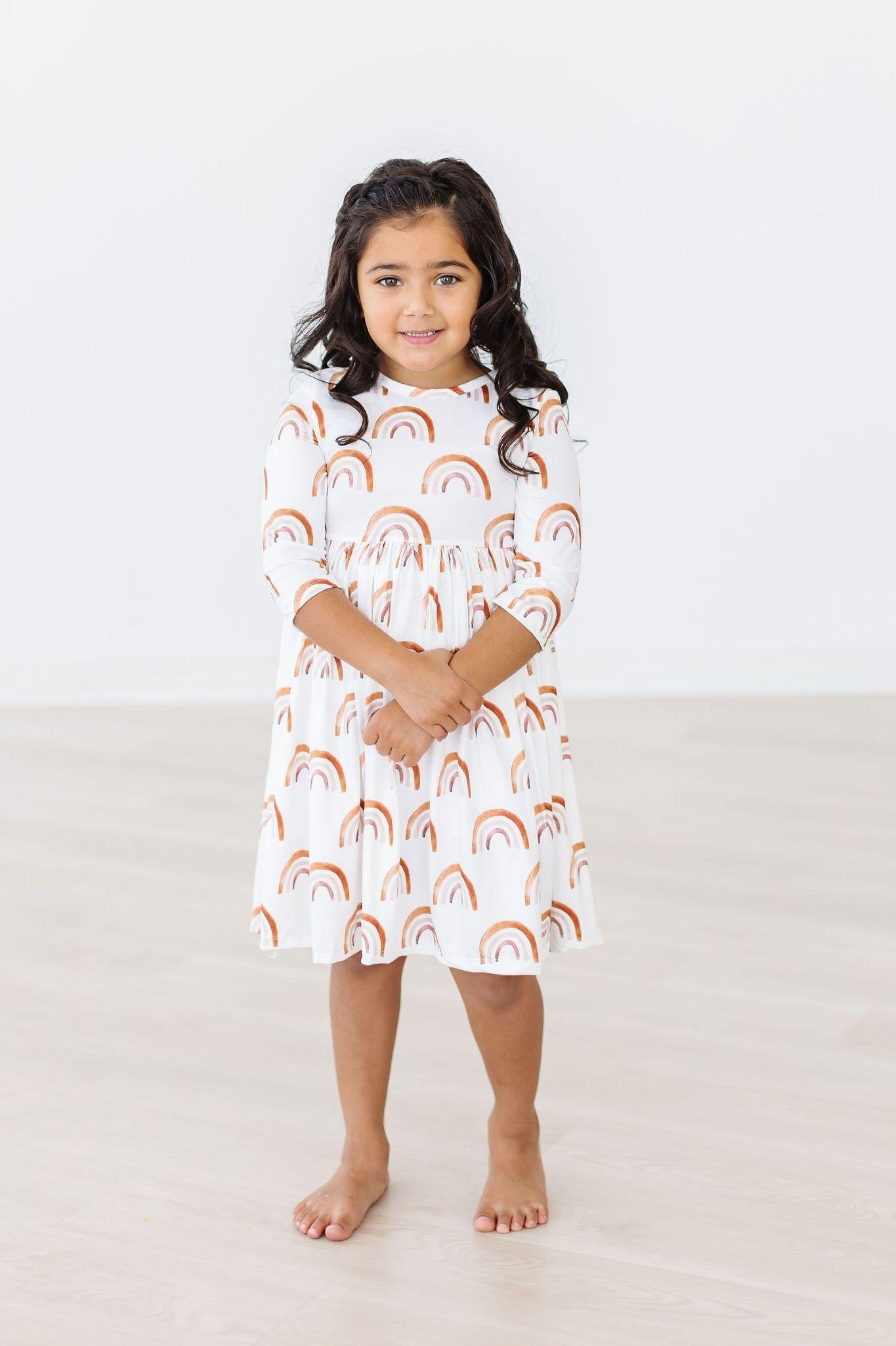 Mila & Rose Latte Rainbows 3/4 Sleeve Twirl Dress