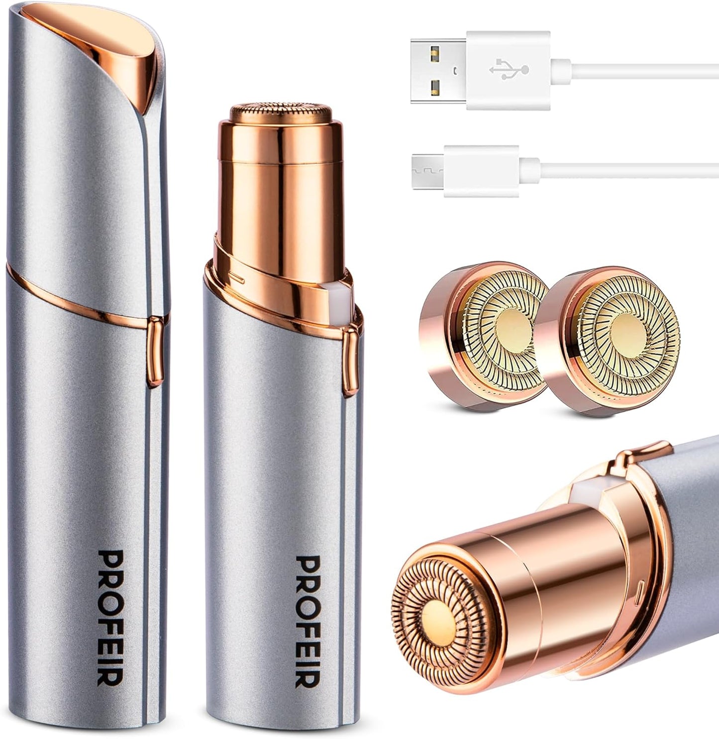 Facial Hair Removal for Women: Hair Removal Device - Rechargeable Face Razors for Women - Face Shaver for Women Upper Lips, Chin & Cheeks, 2 x Replacement Heads Included (Blue)