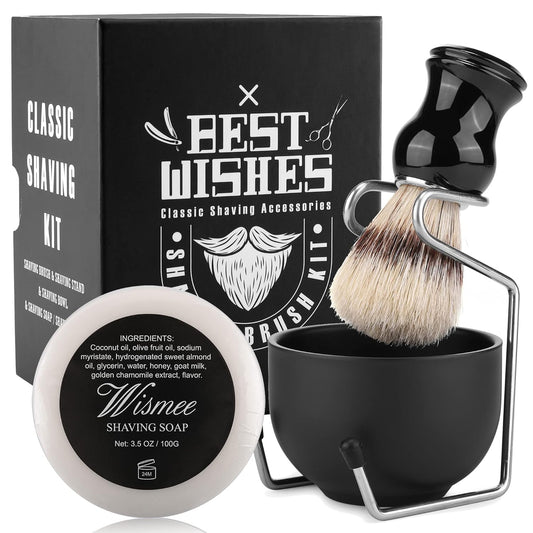 Men's Shaving Brush Set Boar Bristle Hair Shaving Brush, Stainless Steel Shaving Bowl & Stand, 3.5Oz Shaving Soap Wet Shaving Cleaning Tool Birthday Father Day Gifts for Him Men