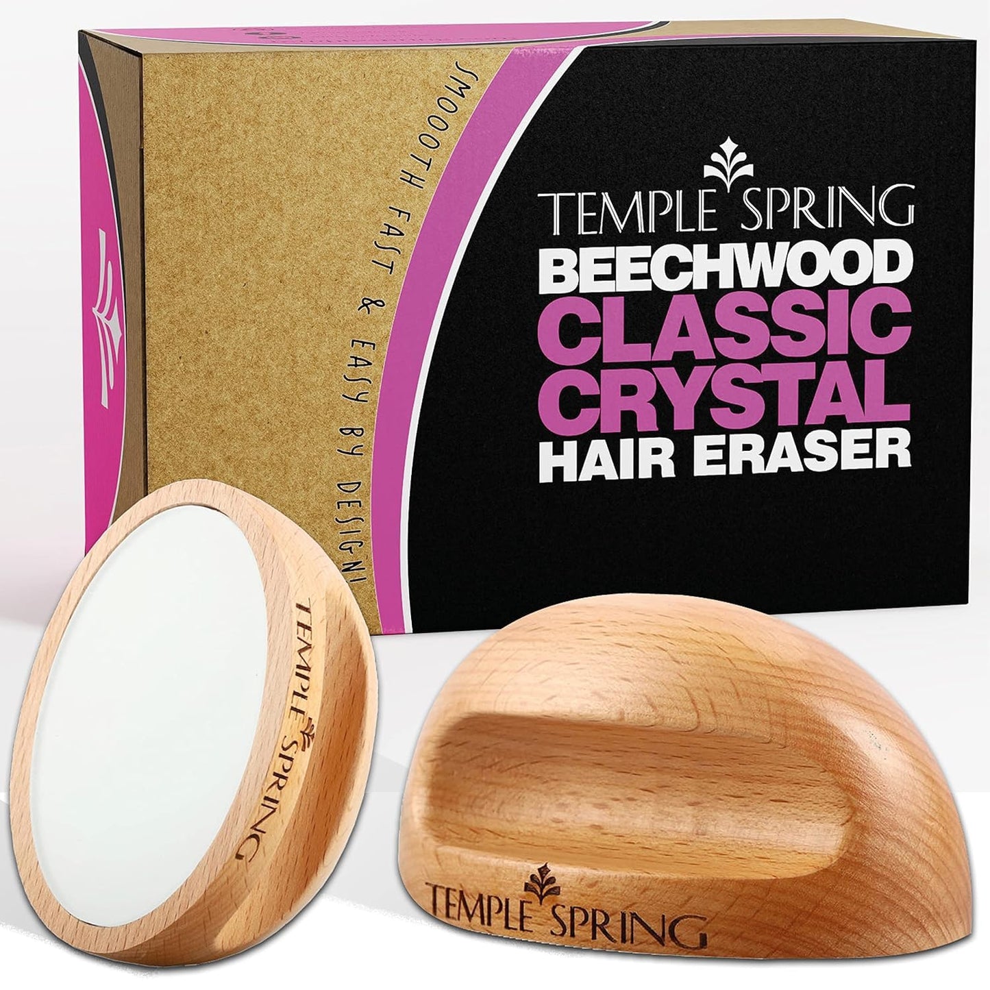 Temple Spring Crystal Hair Eraser - Magic Crystal Hair Remover Stone for Legs, Back and Body - Exfoliating Painless Hair Removal for Silky Smooth Skin - Beechwood