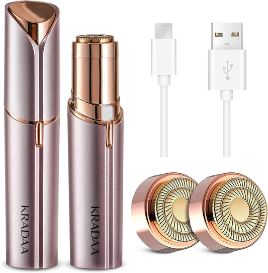 Facial Hair Removal for Women: Painless Hair Removal Device - Upper Lip Chin - USB Rechargeable Included 2 x Replacement Heads (Small Rose)