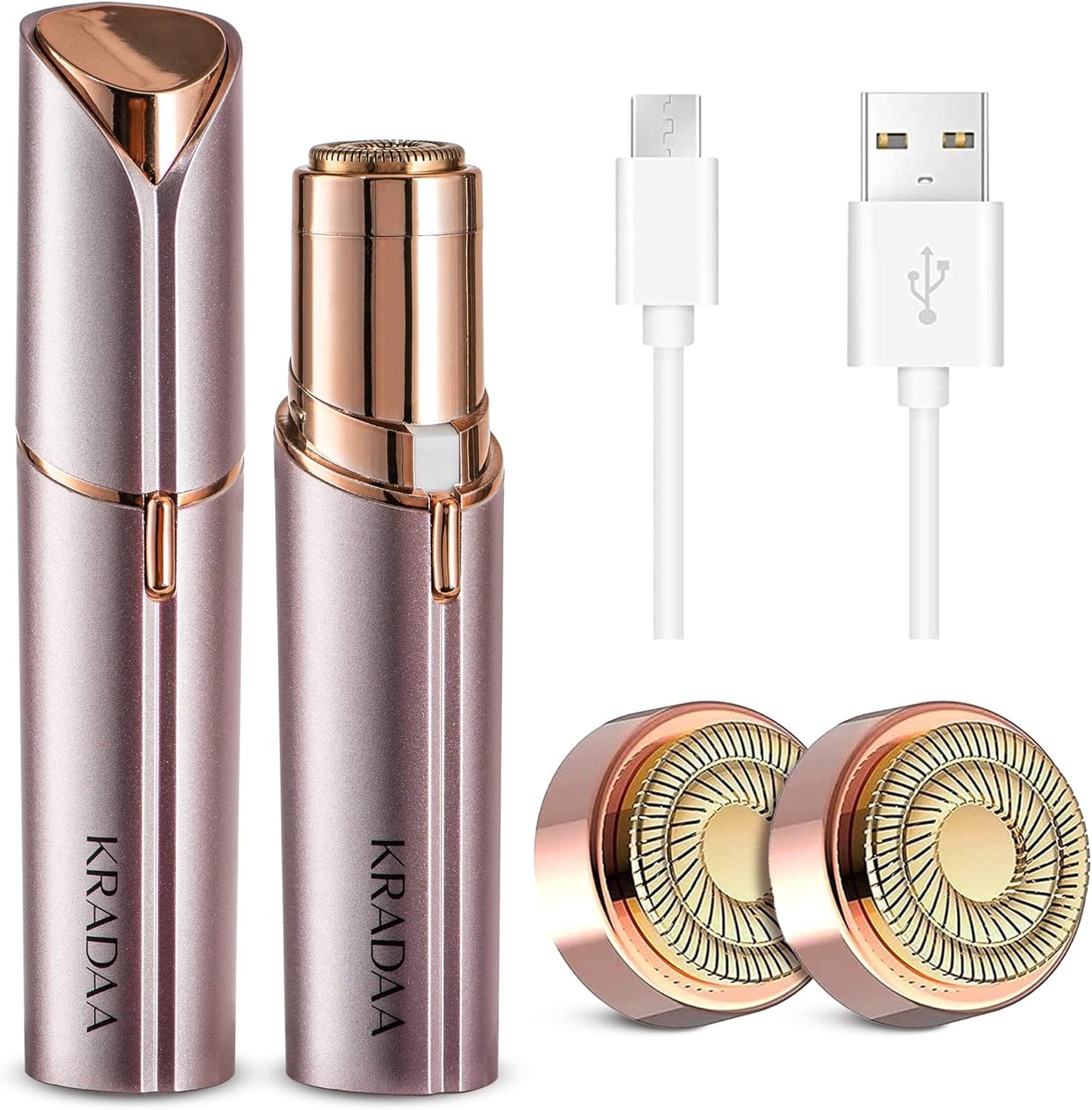 Facial Hair Removal for Women: Painless Hair Removal Device - Upper Lip Chin - USB Rechargeable Included 2 x Replacement Heads (Small Rose)