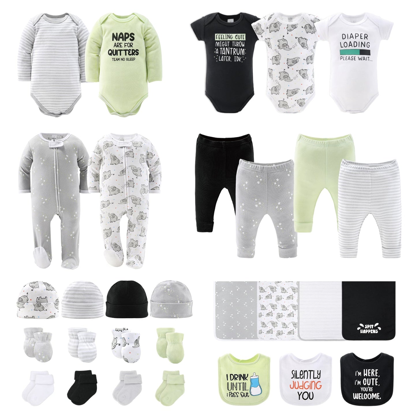 The Peanutshell 30 Piece Layette Set in Funny Basics