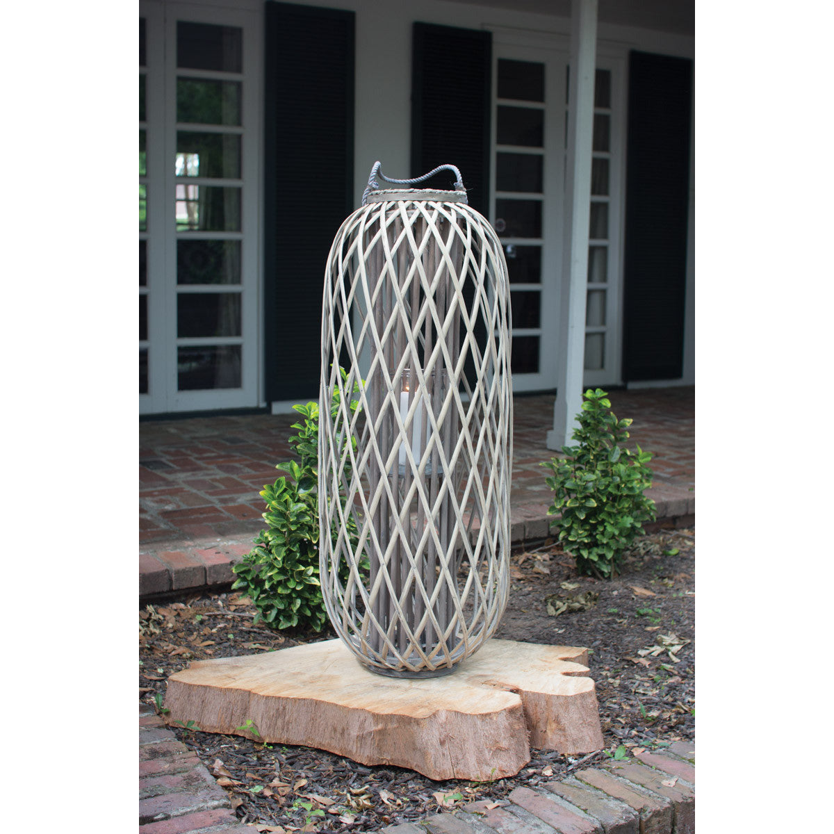 Grey Willow Lantern with Glass- Multiple Size Options - Chapin Furniture