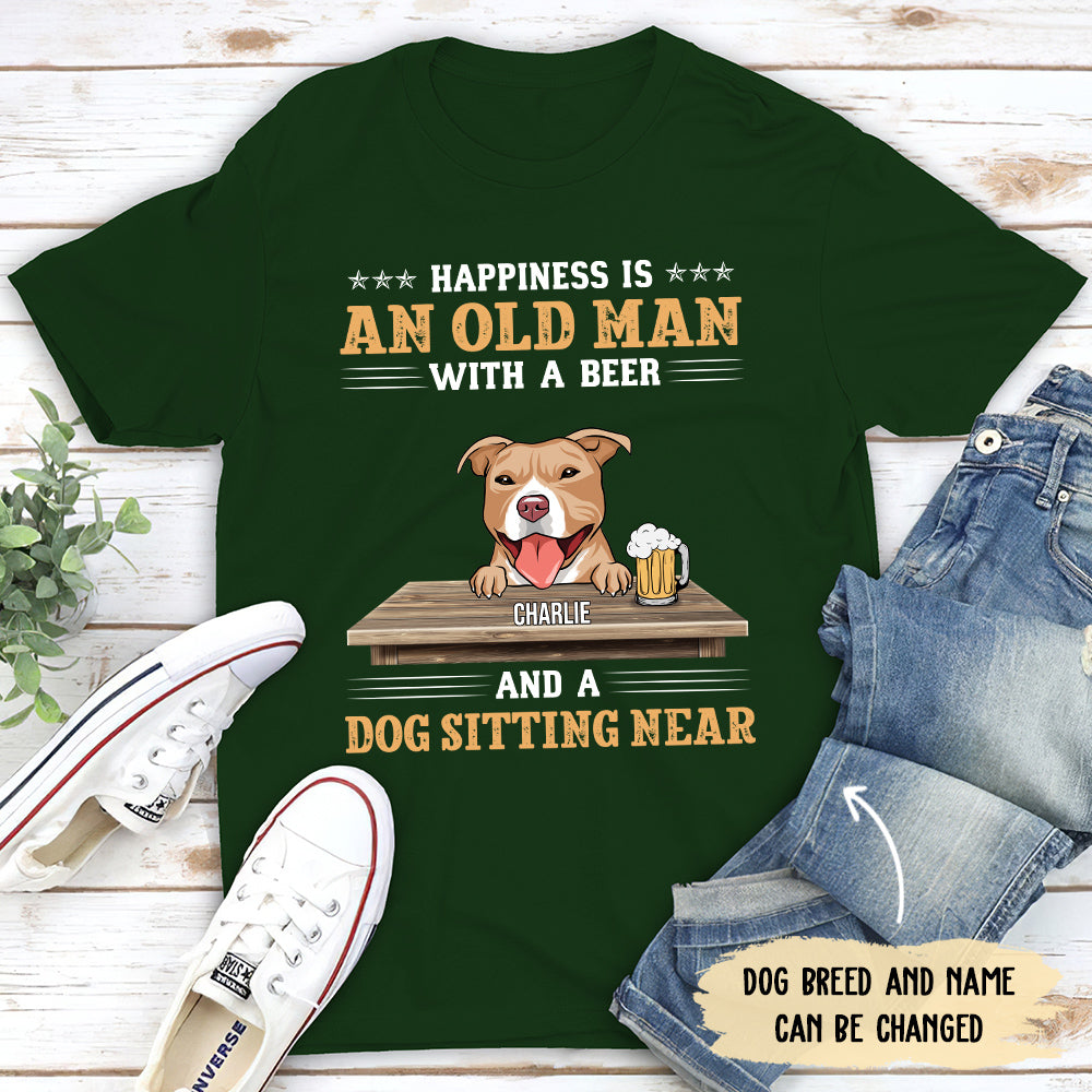 Old Man With Beer And Dog - Personalized Custom Unisex T-shirt