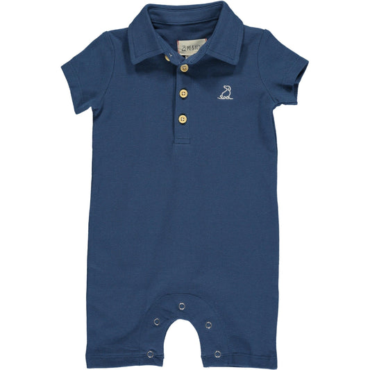 Me & Henry Drift Navy Pique Polo Romper