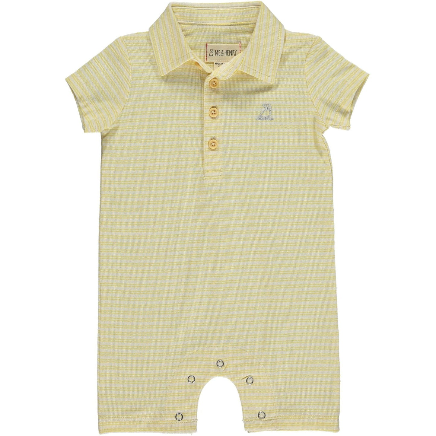 Me & Henry Drift Yellow/Cream Stripe Pique Polo Romper