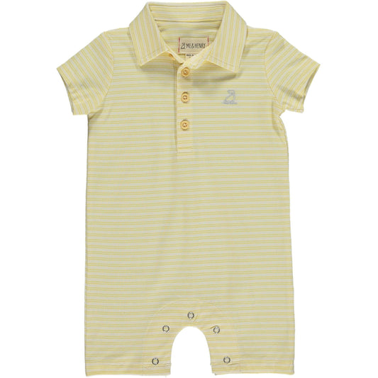 Me & Henry Drift Yellow/Cream Stripe Pique Polo Romper
