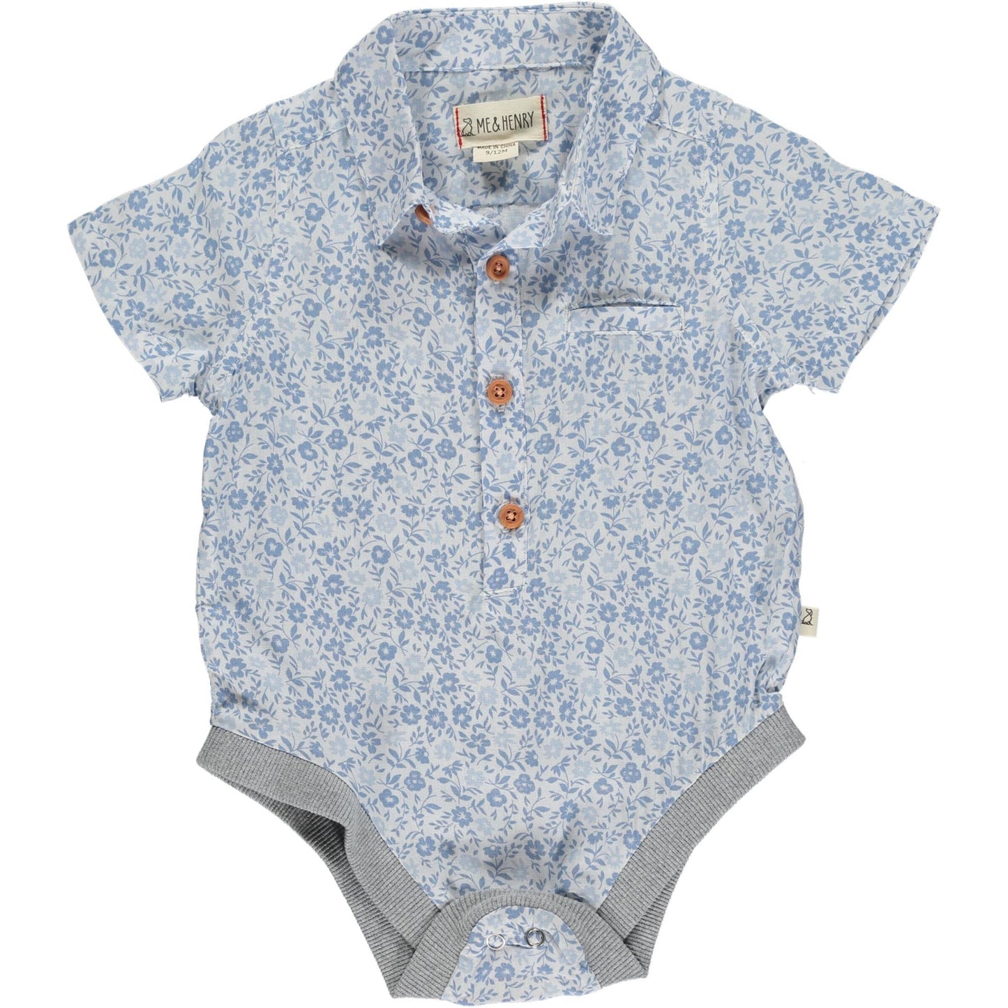 Me & Henry Helford Blue Floral Woven Onesie