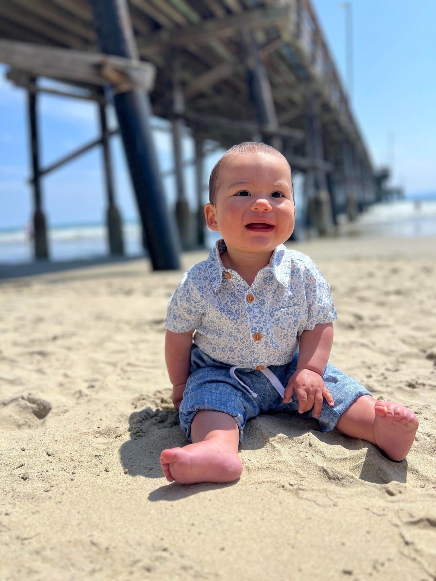 Me & Henry Helford Blue Floral Woven Onesie