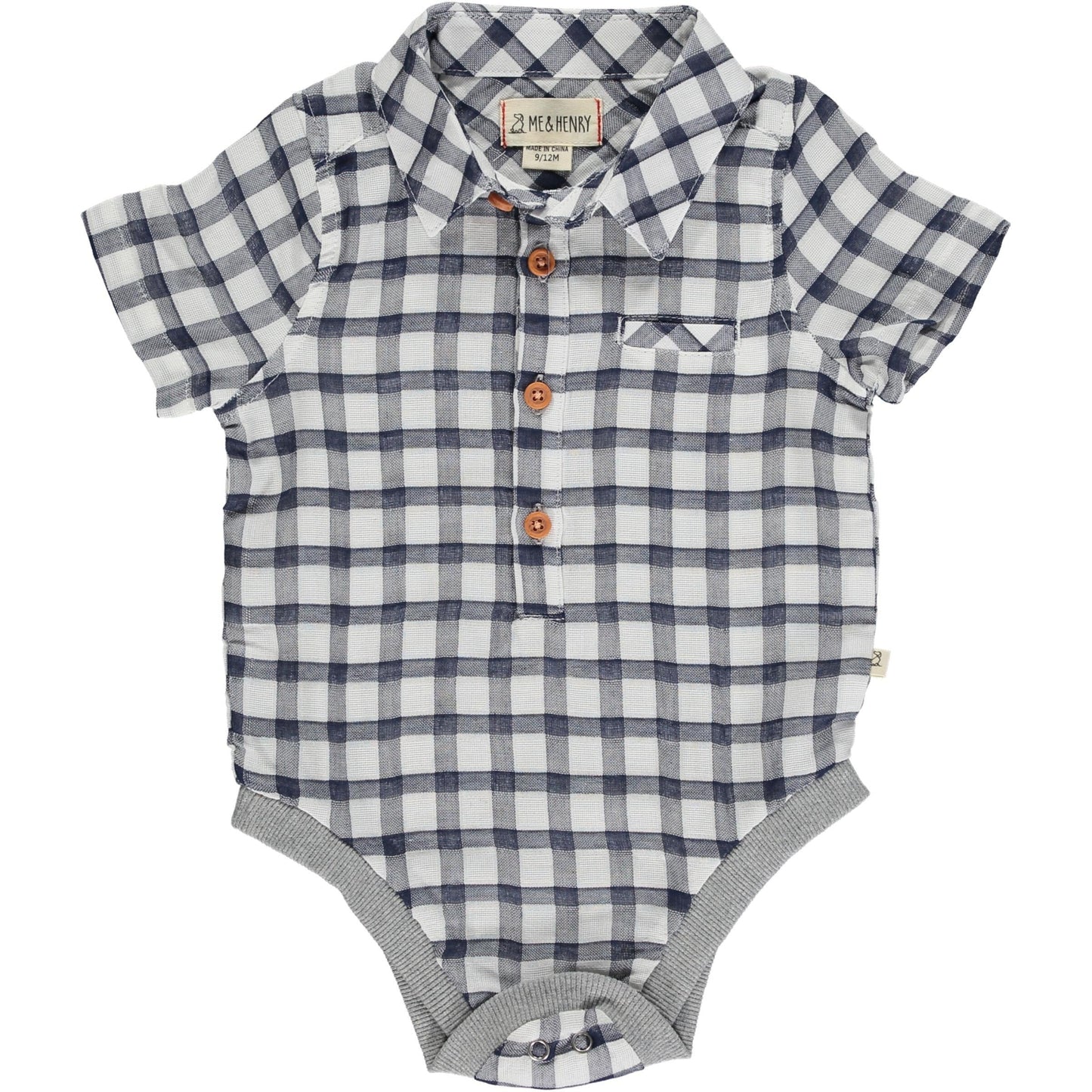 Me & Henry Helford Navy/White Plaid Woven Onesie