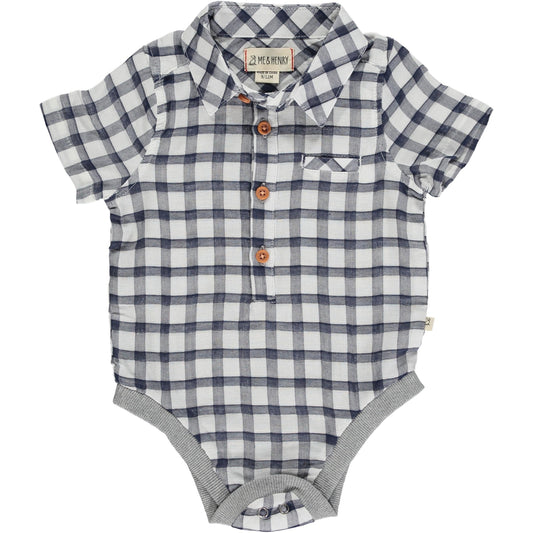 Me & Henry Helford Navy/White Plaid Woven Onesie