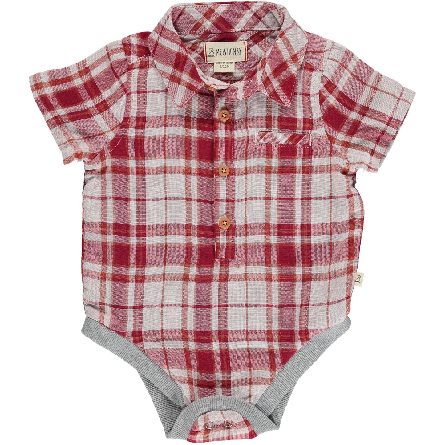Me & Henry Helford Red/Cream Plaid Woven Onesie