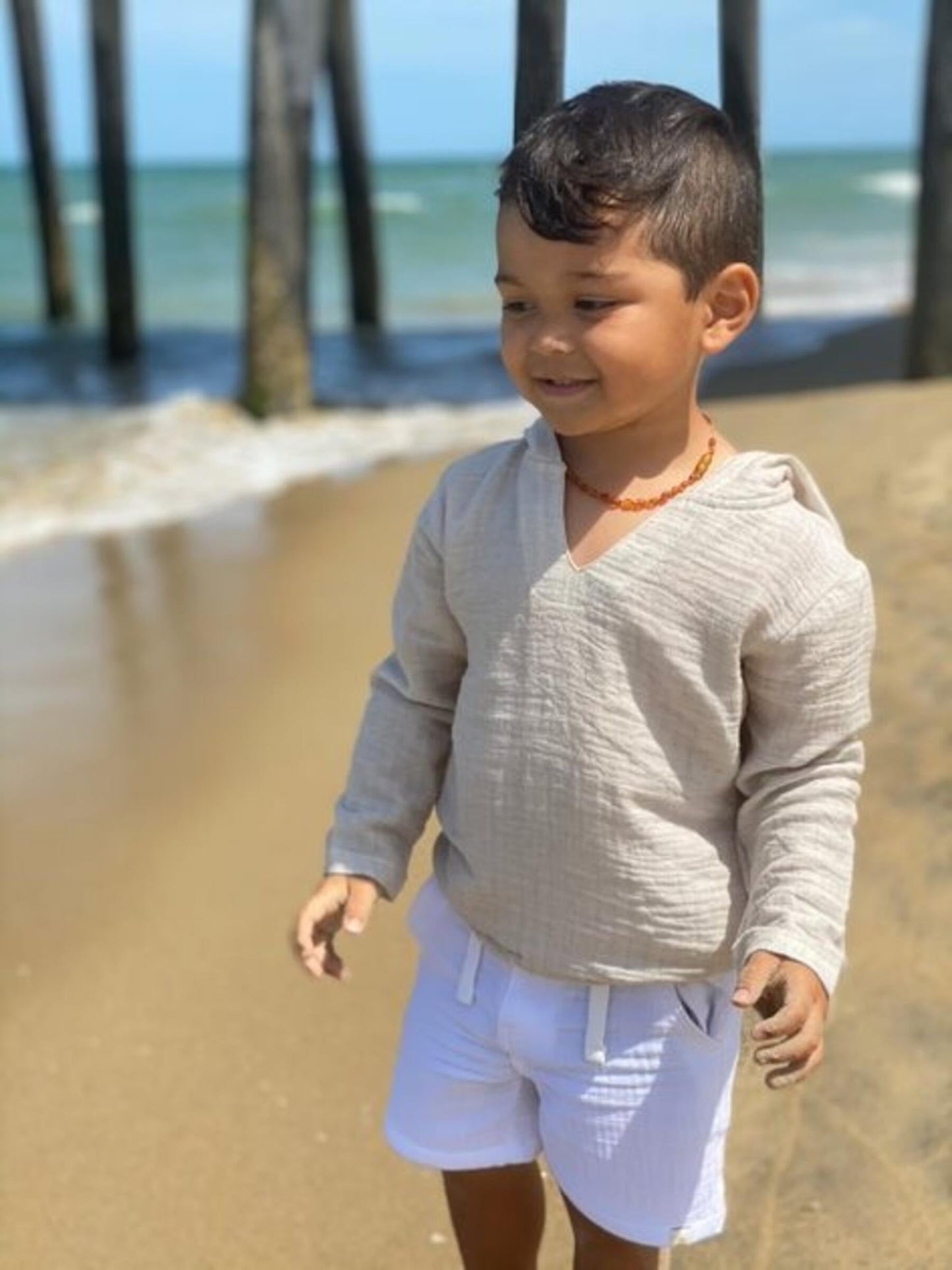 Me & Henry St. Ives Gauze Hooded Top Stone