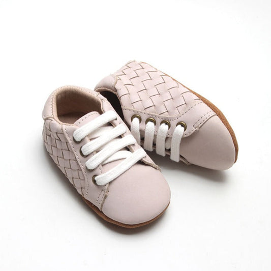 Consciously Baby Leather Woven Sneaker | Color 'Dusty Pink' | Soft Sole
