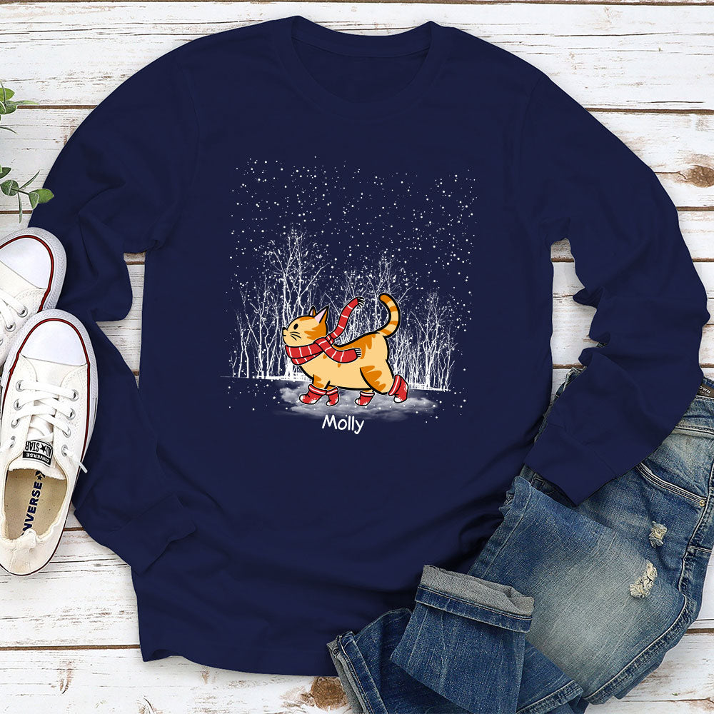 Cat Walking In Snow - Personalized Custom Long Sleeve T-shirt