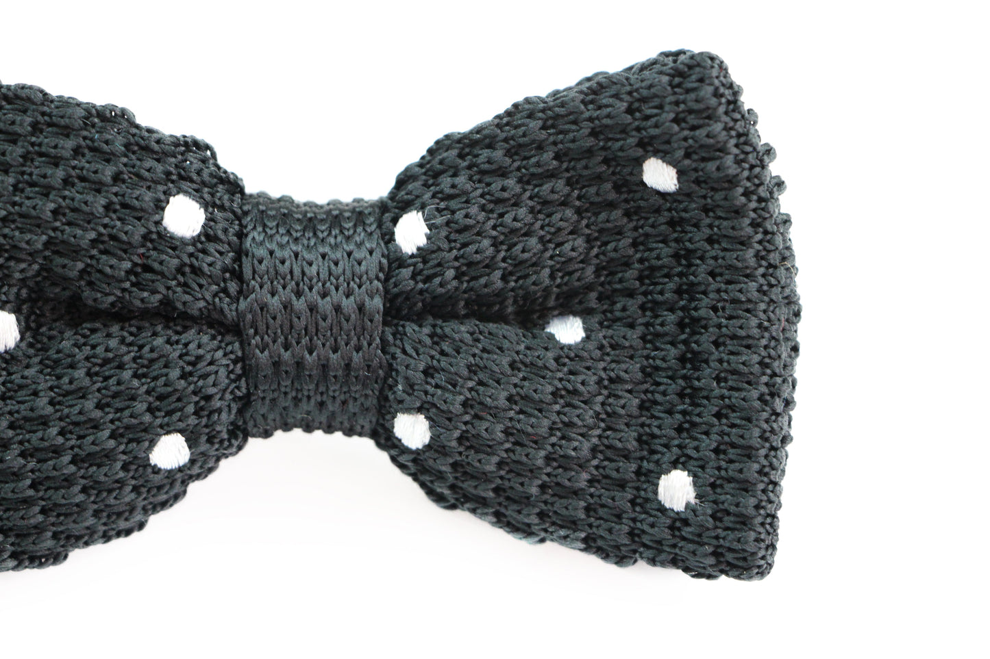 Mens Black With White Polka Dots Knitted Bow Tie