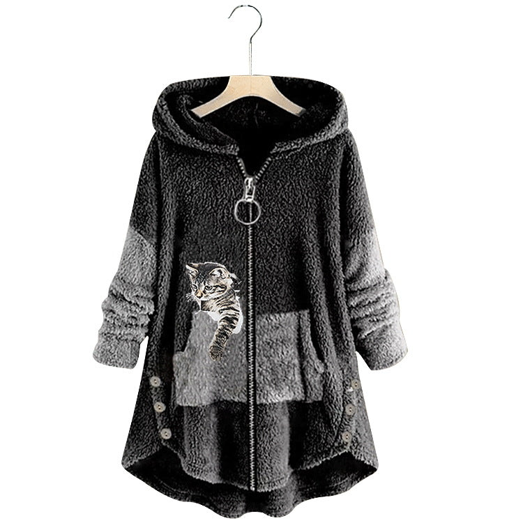 Stylish Loose Printed Hooded Jacket