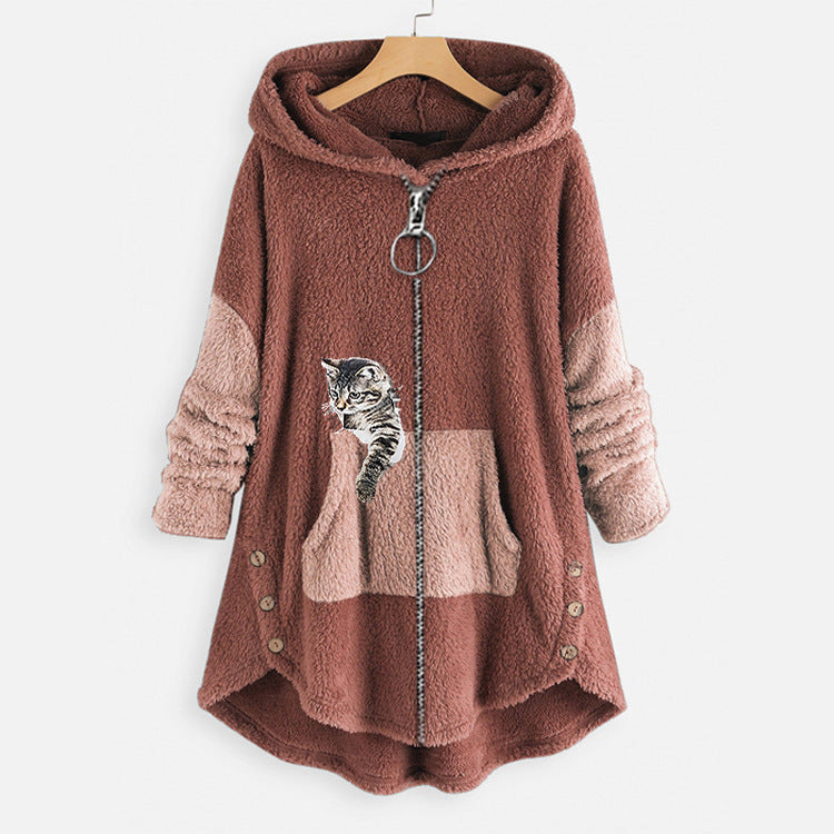 Stylish Loose Printed Hooded Jacket