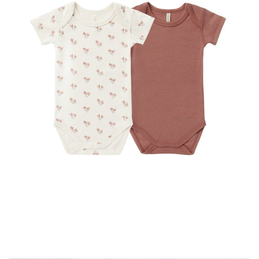 Quincy Mae Short Sleeve Bodysuit, 2 Pack | Summer Flower, Berry