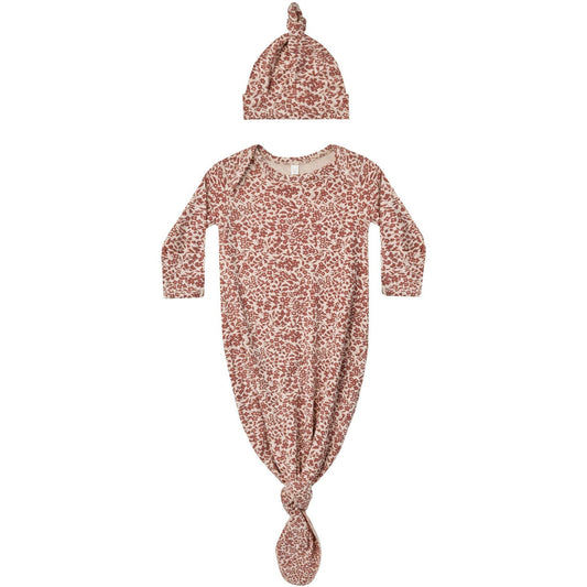 Quincy Mae Knotted Baby Gown + Hat Set | Flower Field