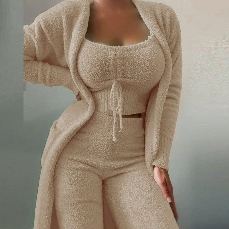 Women's Fuzzy 3 Piece Lounge Sets Sweatsuits