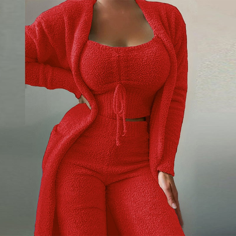 Women's Fuzzy 3 Piece Lounge Sets Sweatsuits