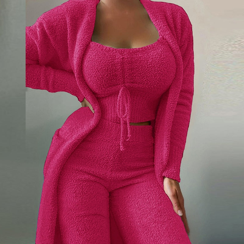 Women's Fuzzy 3 Piece Lounge Sets Sweatsuits