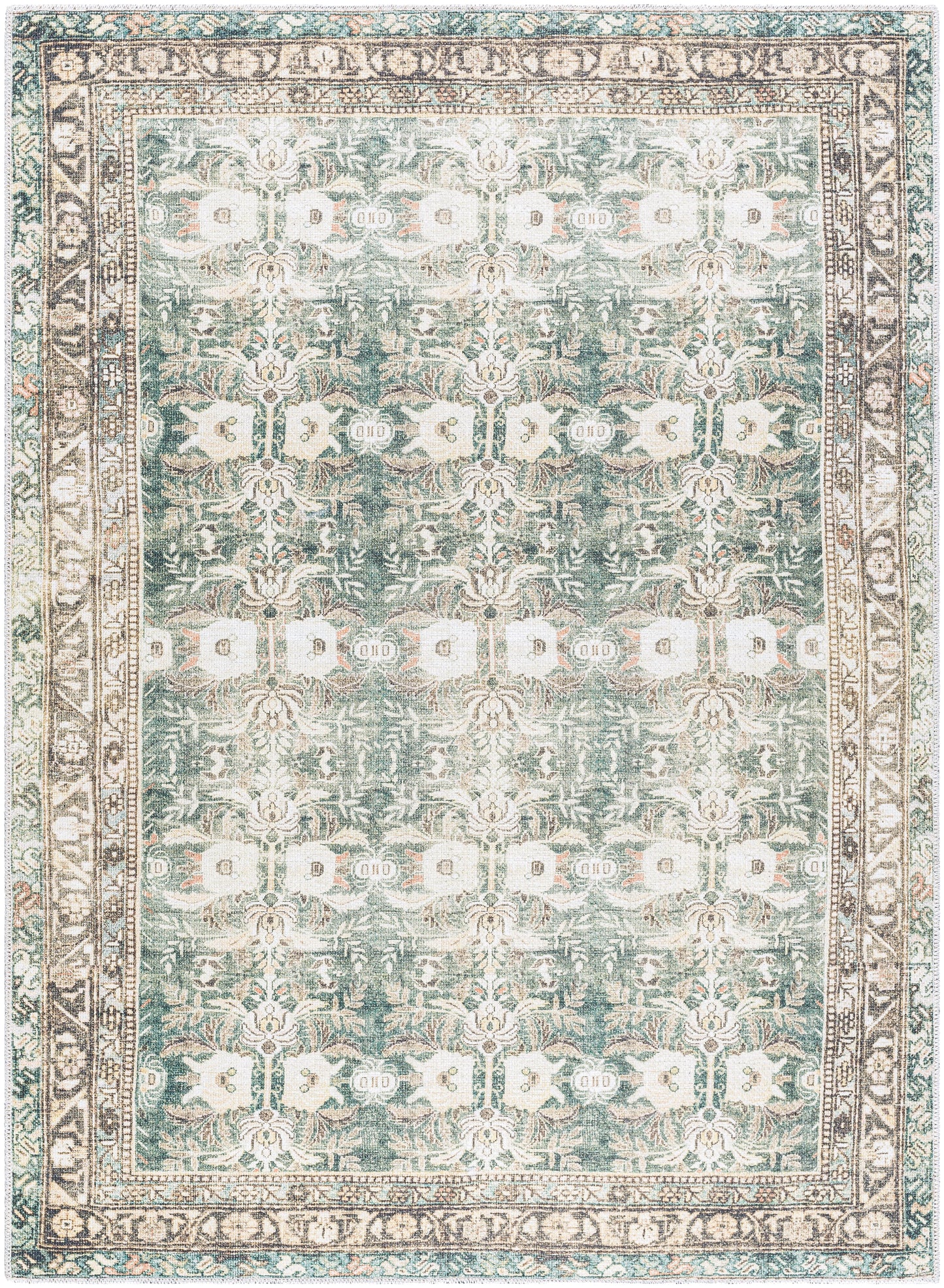 Amelie Rug - AML2396 - Green, Coral