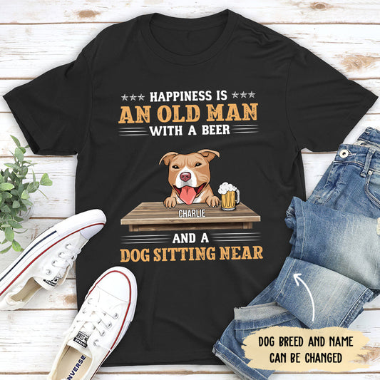 Old Man With Beer And Dog - Personalized Custom Unisex T-shirt
