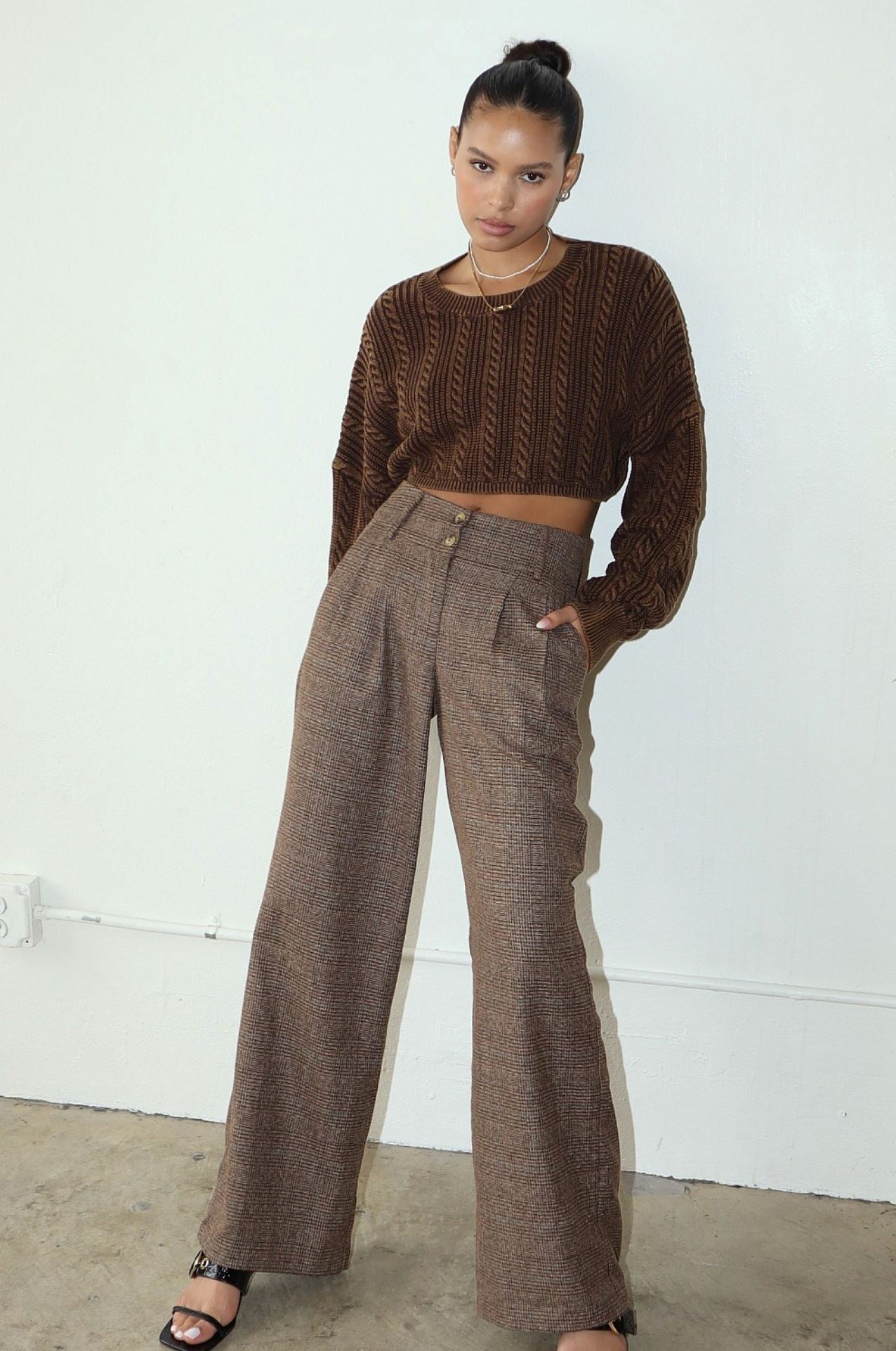 Chocolate Crop Knit Sweater
