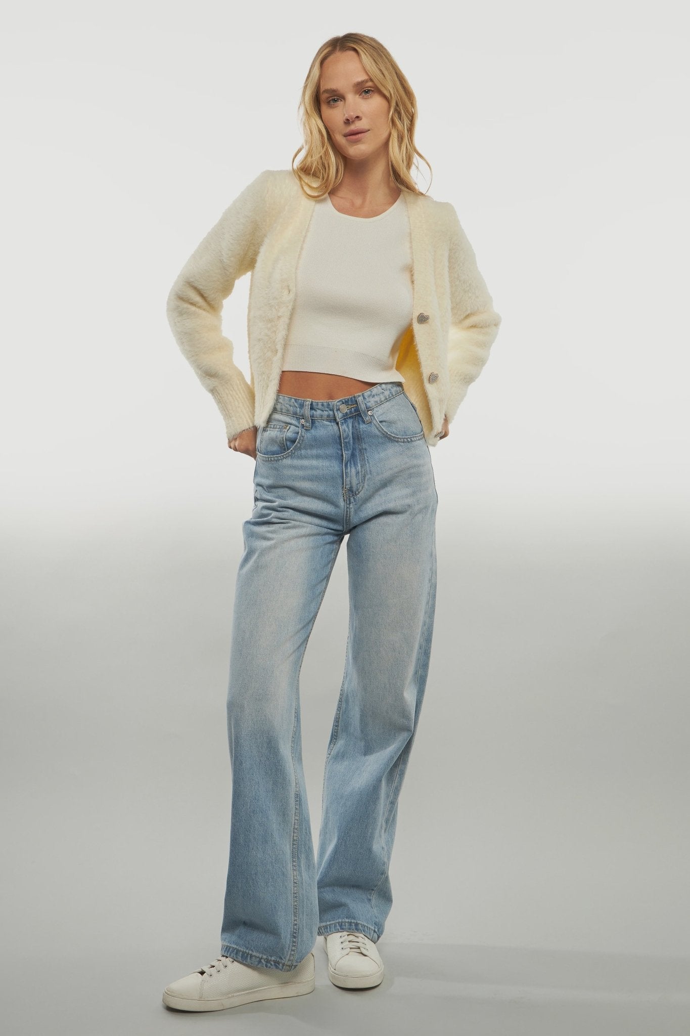 Cream Feathered Heart Cardigan