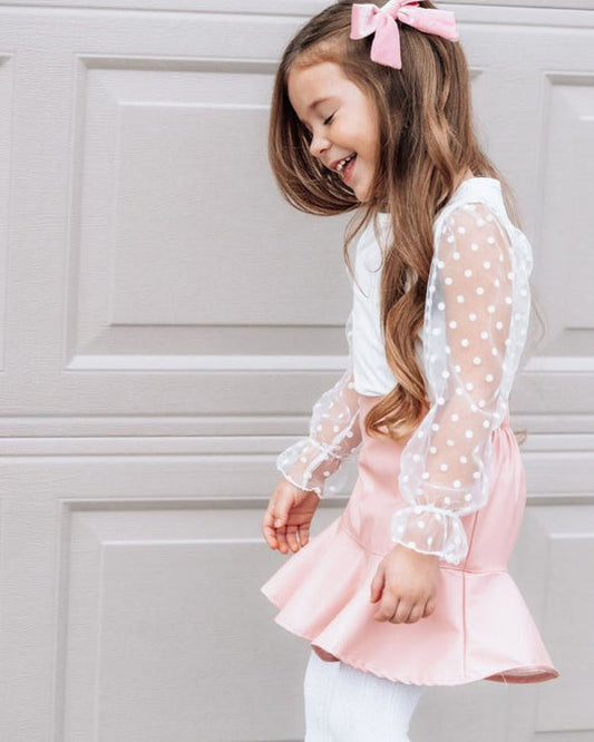 Bailey's Blossom- Destinee Sheer Dot Sleeve Leotard- White