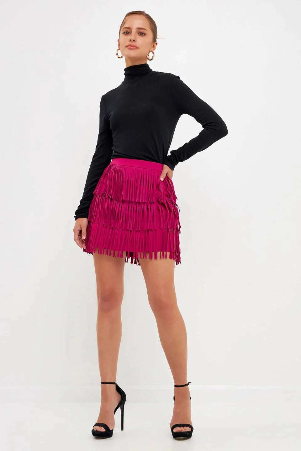 Faux Suede Fringe Mini Skirt