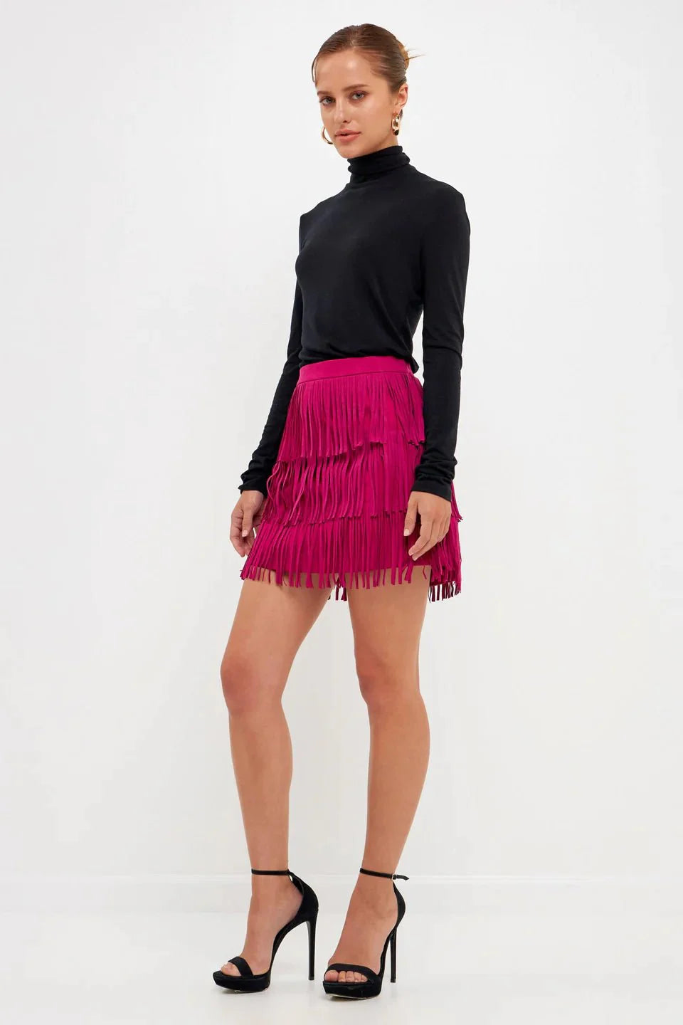 Faux Suede Fringe Mini Skirt