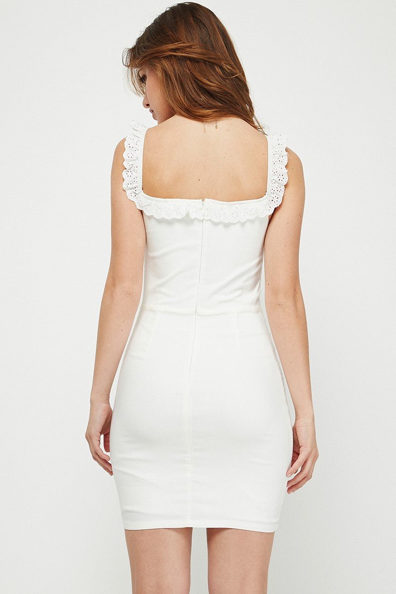 Fitted Mini Dress W/Eyelet Trim