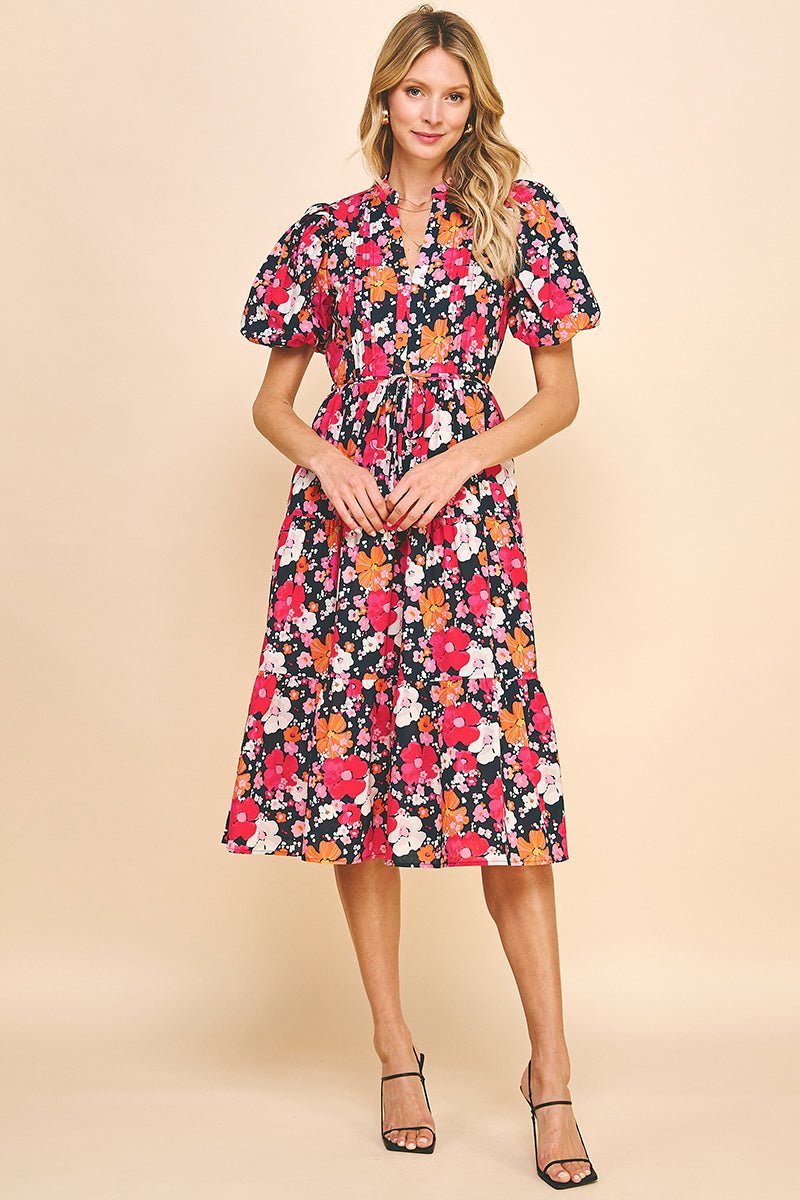Floral Print Tiered Midi Dress