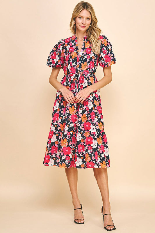 Floral Print Tiered Midi Dress