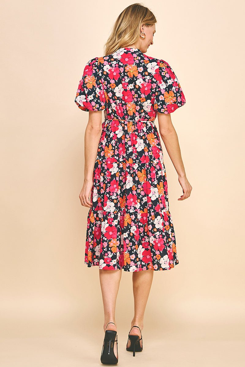 Floral Print Tiered Midi Dress