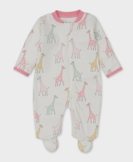 Girls Footie Zip Giraffe Friends